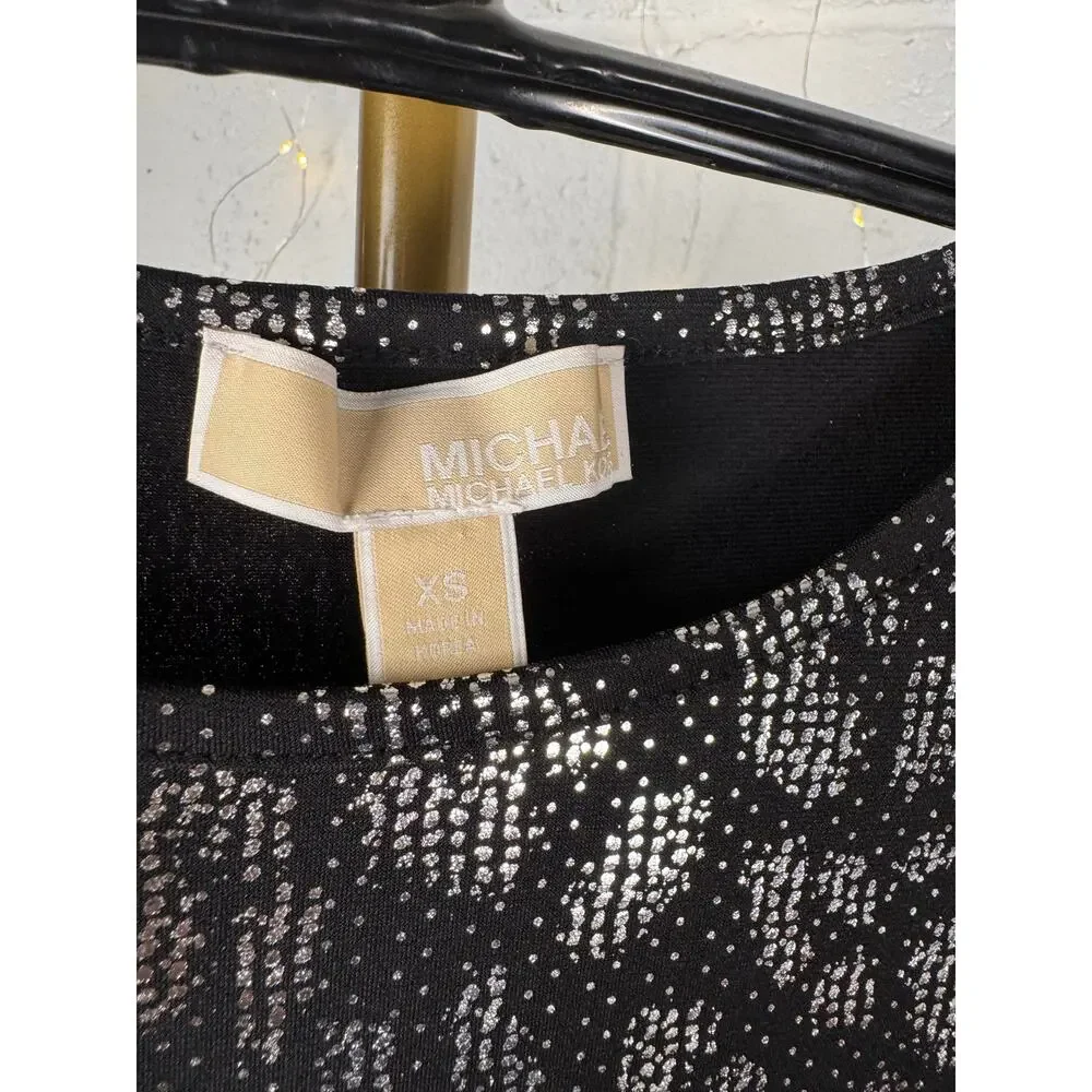 MICHAEL Michael Kors Metallic Leopard Print Dress Black Silver XS